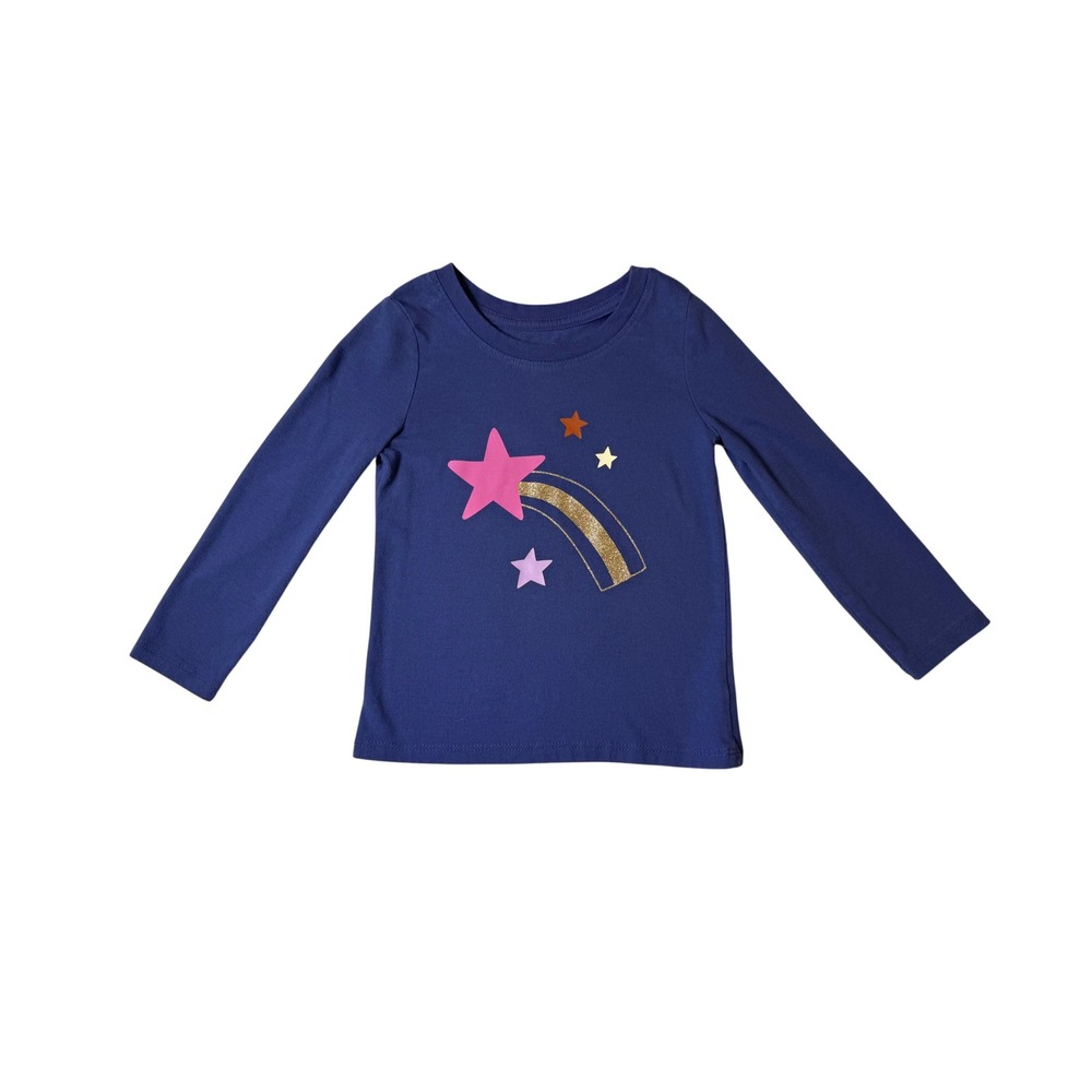 Cat & Jack Girls 3T Long Sleeve Top Tee‎ Shirt Navy Blue Rainbow Star